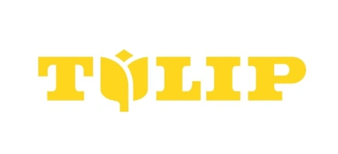 Gelbes Logo mit dem Schriftzug TULIP und einer stilisierten Tulpe
