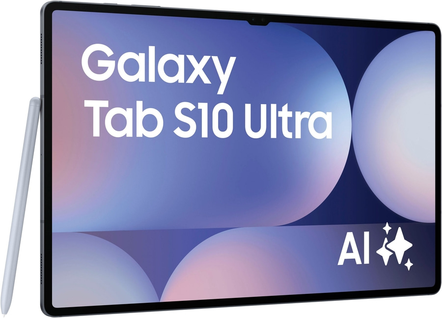 Samsung Galaxy Tab S10 Ultra Tablet mit Stift und AI-Logo auf dem Bildschirm