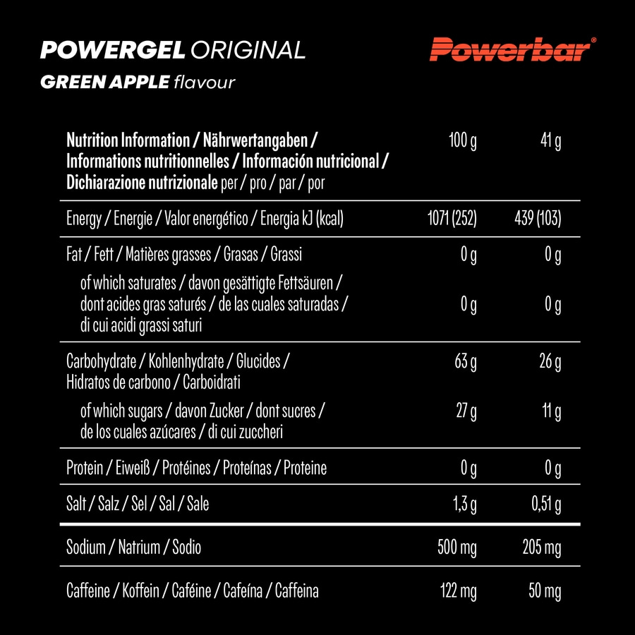 POWERBAR PowerGel Fruit Green Apple High Carb Energie Gel Koffein Natrium 24x41g