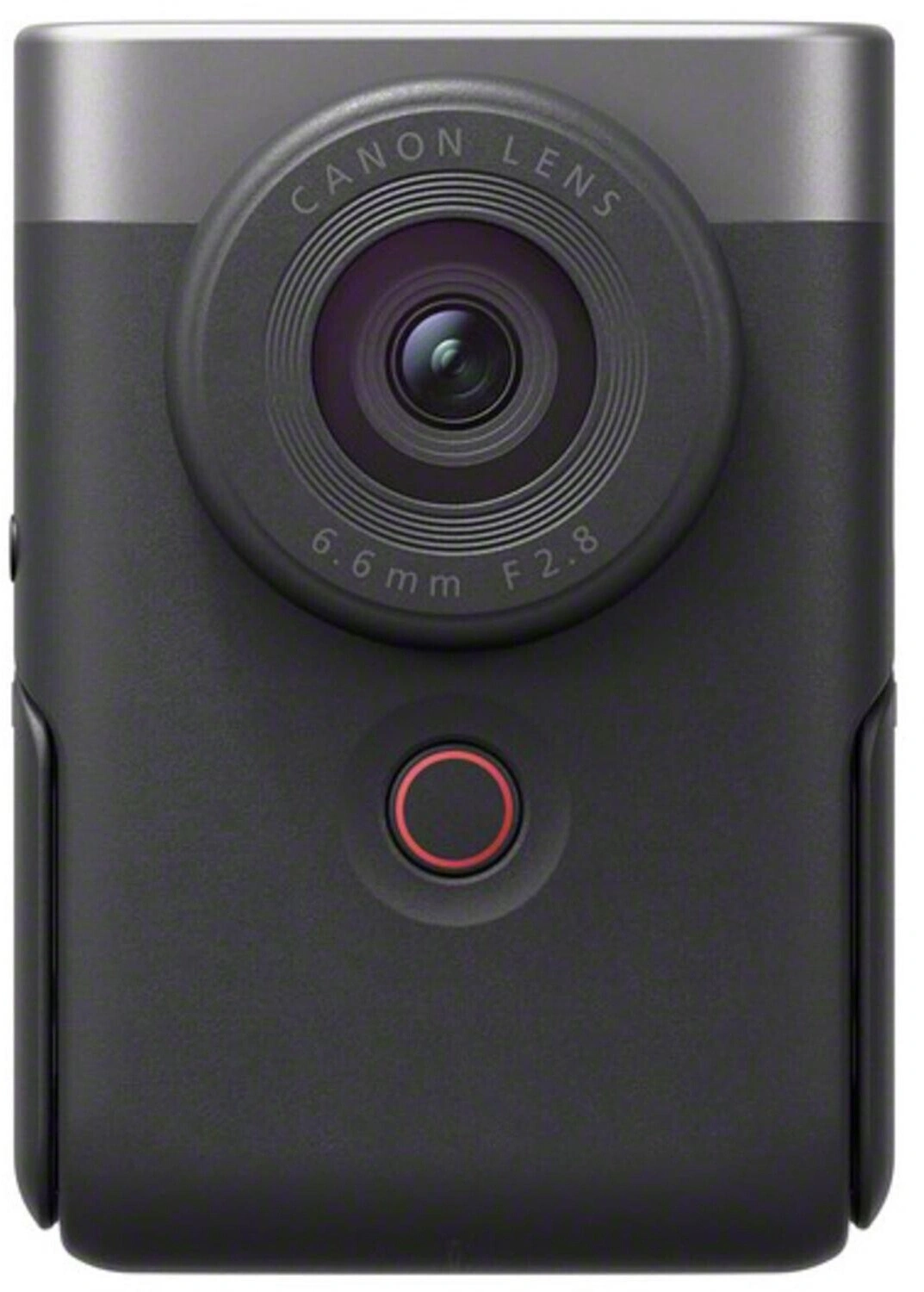 Eine schwarze Kamera mit CANON LENS und rotem Knopf