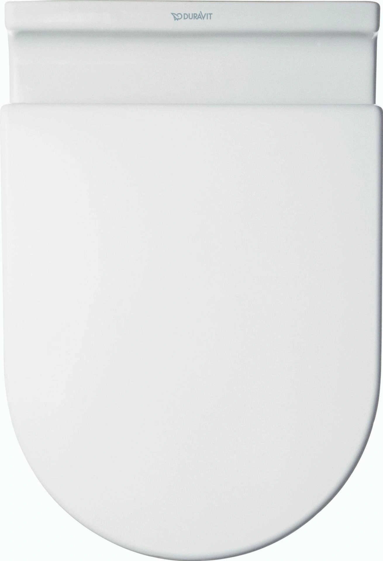 Weißer Toilettensitz mit Duravit-Logo, Draufsicht, Badezimmerausstattung