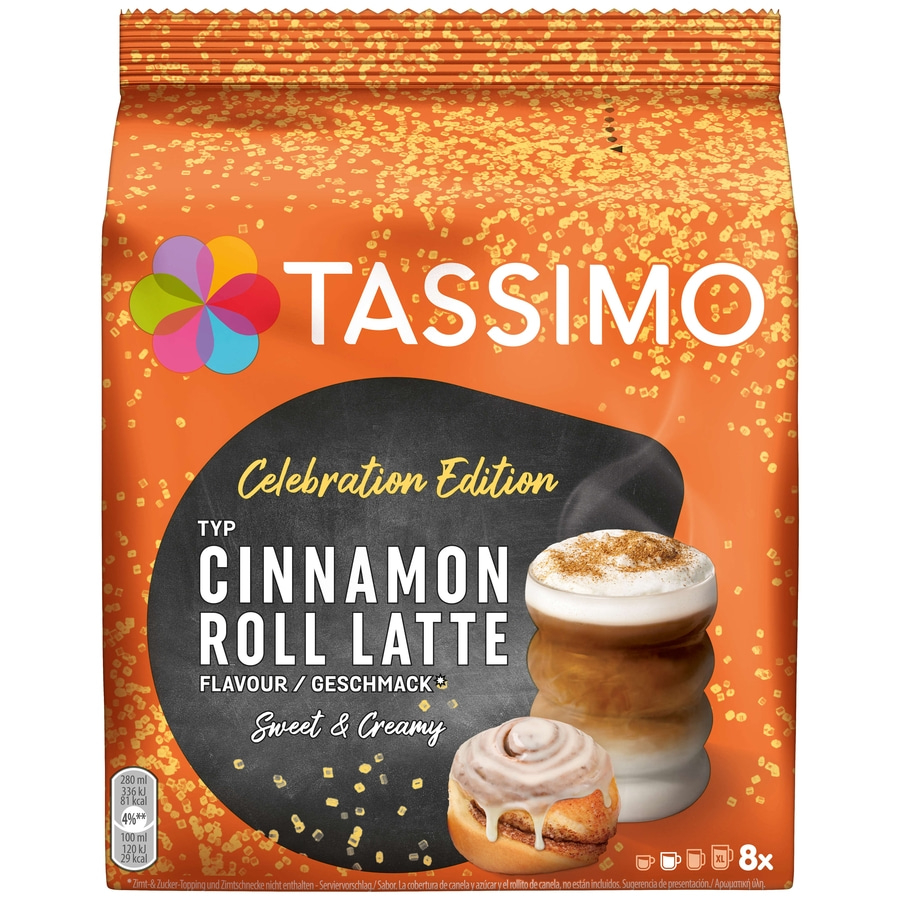 Tassimo Cinnamon Roll Latte Packung, Celebration Edition, süß und cremig, 8 Stück