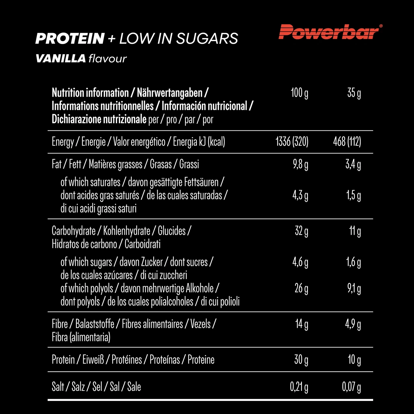 Nährwertangaben für Powerbar Protein Vanille-Geschmack
