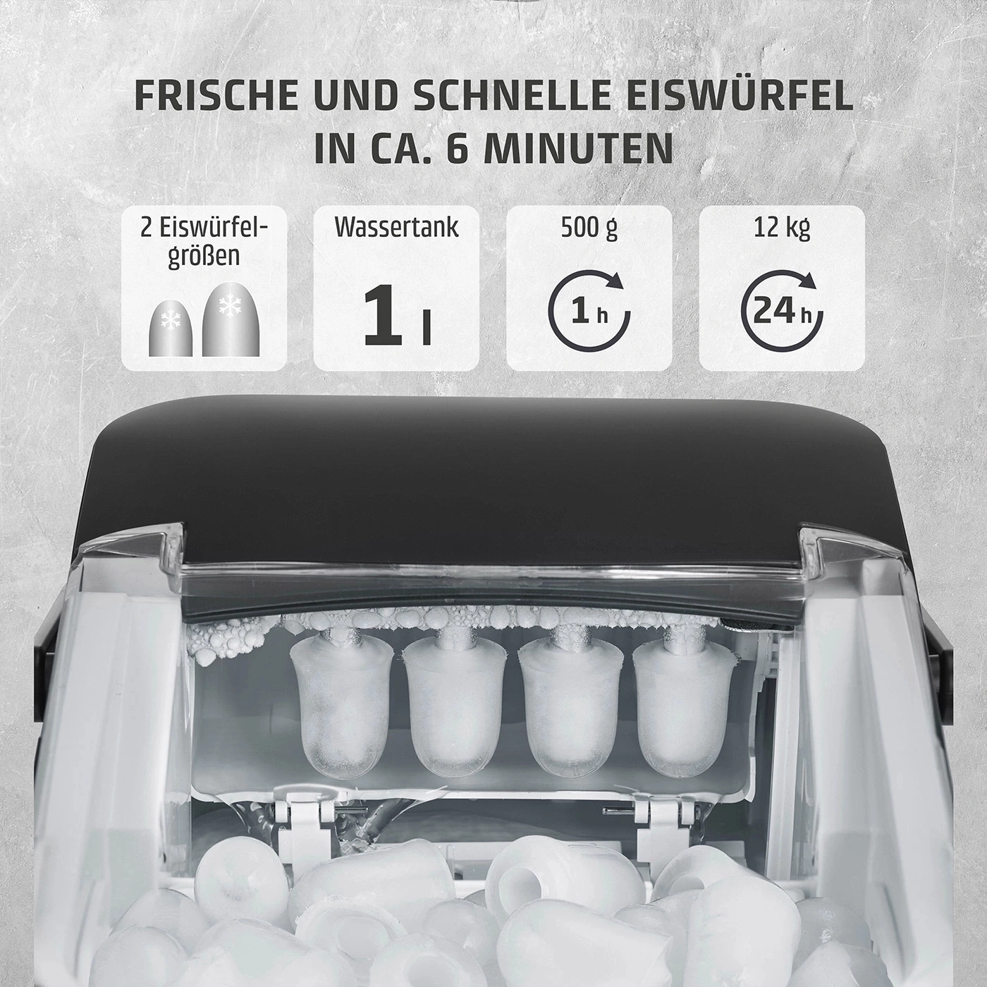 Eiswürfelmaschine mit frischen und schnellen Eiswürfeln in ca. 6 Minuten