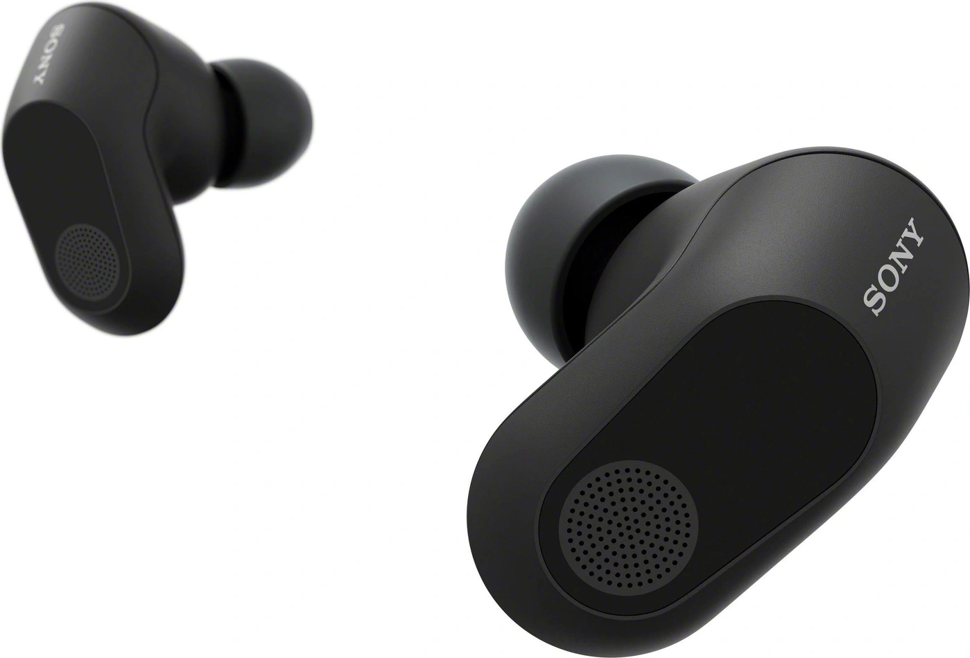 Schwarze Sony-Kopfhörer, Nahaufnahme, isoliert auf weißem Hintergrund, modernes Design, Audio-Technologie