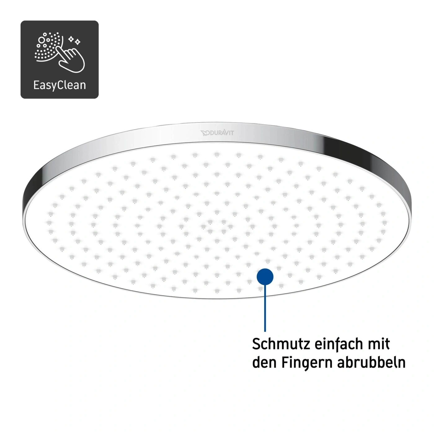 Duschkopf mit EasyClean-Funktion, Schmutz einfach abrubbeln.