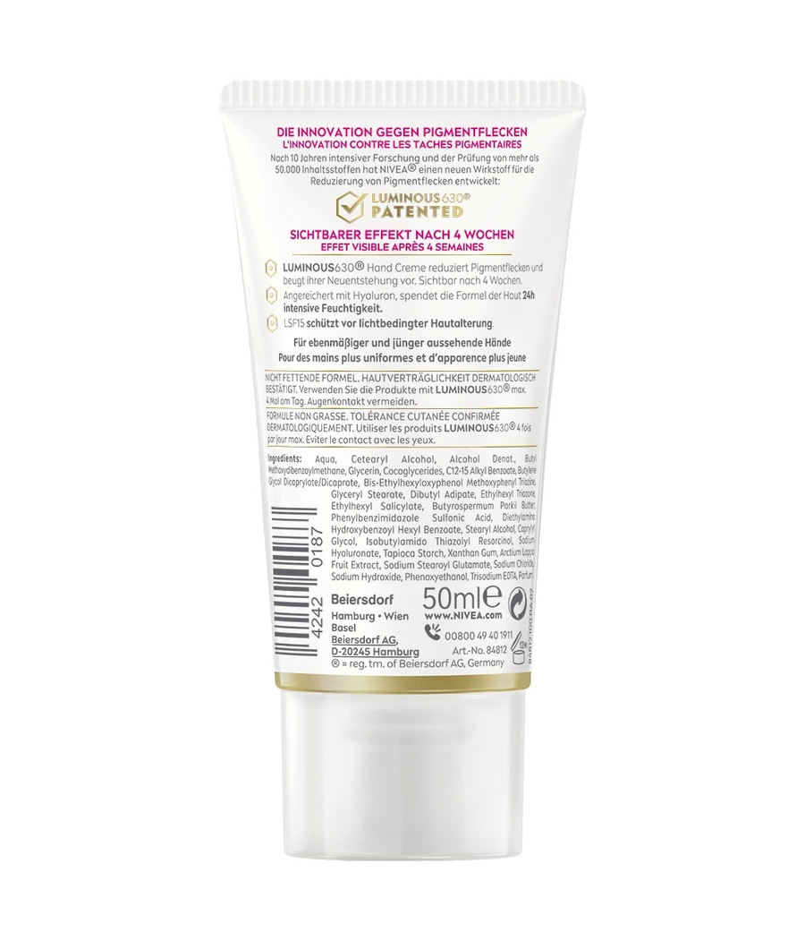 NIVEA LUMINOUS 630® Anti-Pigmentflecken Hand Creme Hyaluronsäure LSF15 2 x 50ml