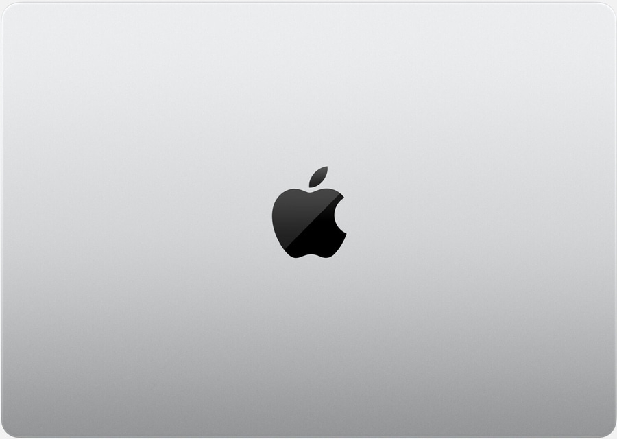 Grauer Laptop mit Apple-Logo in der Mitte, minimalistisch und elegant.