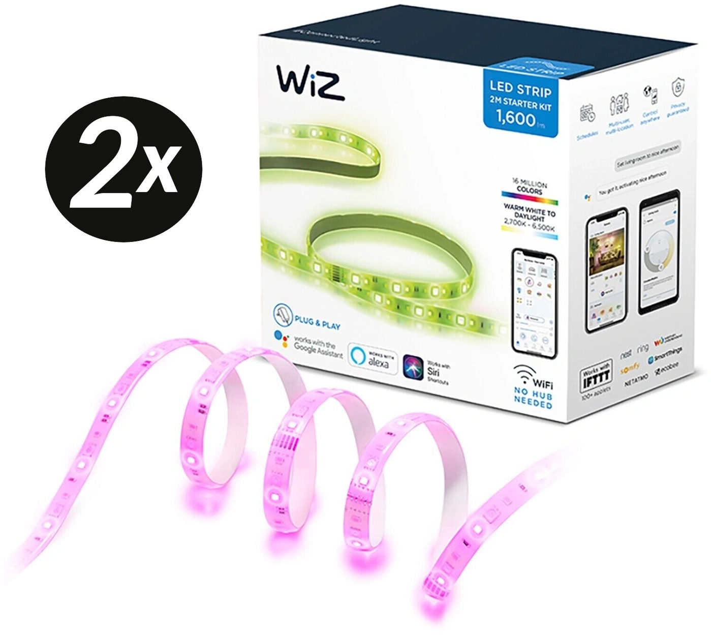 WiZ LED Strip 2M Starter Kit, 16 Millionen Farben, warmweiß bis Tageslicht
