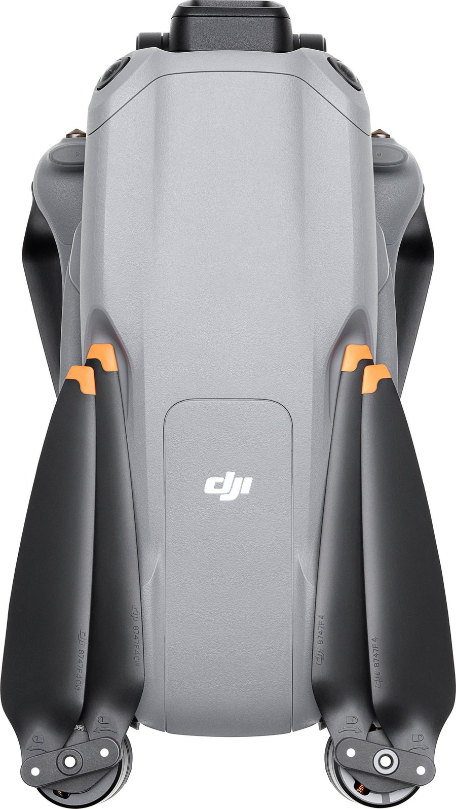 Drohne von oben, grau, mit Propellern, DJI-Logo, Detailaufnahme, Technologie, Fluggerät