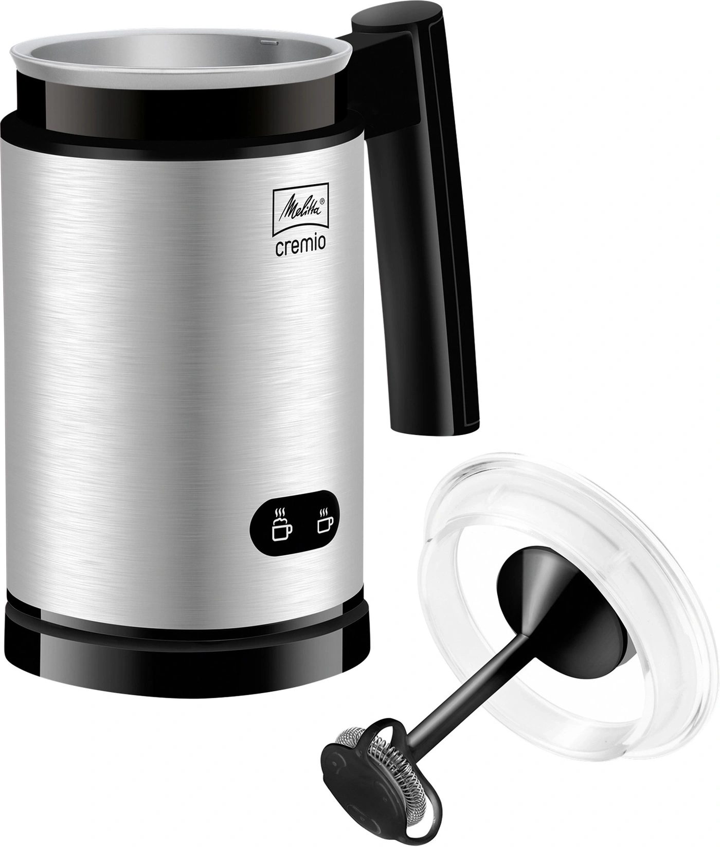 Melitta Cremio Milchaufschäumer, silberfarben, mit Zubehör und Griff