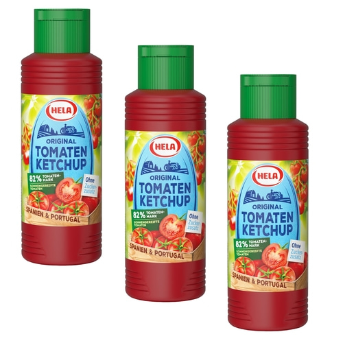3x Hela 300 ml Original Ketchup ohne Zuckerzusatz Tomatenketchup aus 82% Mark