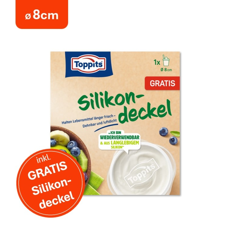Toppits Silikondeckel, gratis, wiederverwendbar, aus langlebigem Silikon, 8cm Durchmesser.