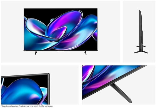 Fernseher mit schwarzem Rahmen und Standfuß, Detailansichten