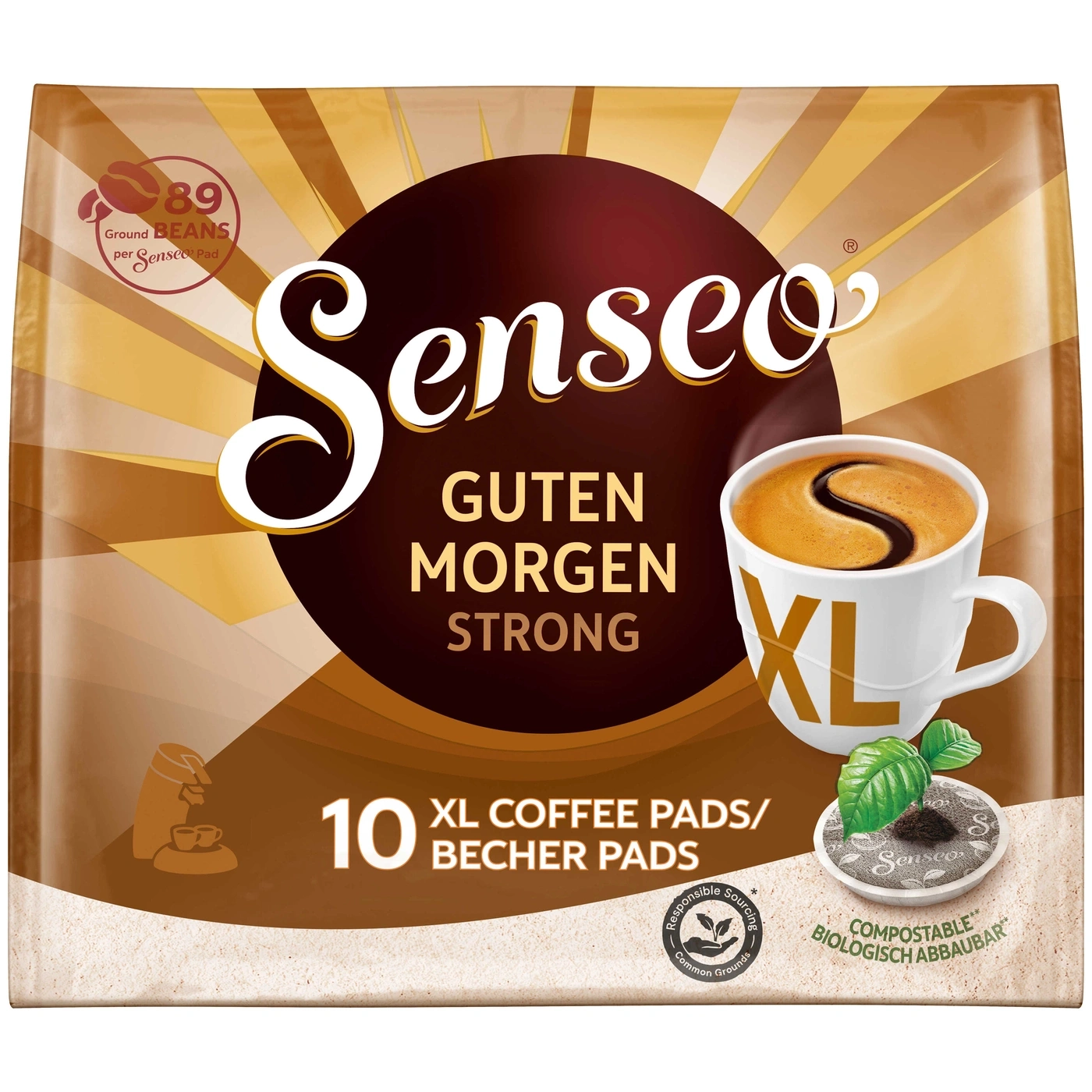 Senseo Kaffee Pads, Guten Morgen Strong, 10 XL Pads, biologisch abbaubar
