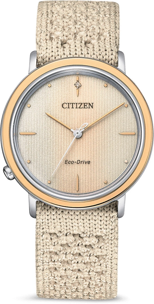 Citizen Damenuhr mit beigem Zifferblatt und Armband, Eco-Drive Technologie