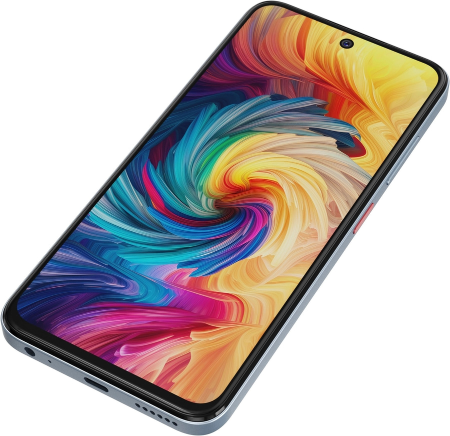 Ein Smartphone mit einem bunten, wirbelnden Hintergrundbild auf dem Bildschirm.