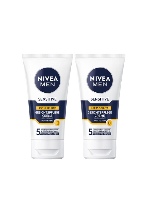 NIVEA MEN sensitive Gesichtspflege Creme Kamillen Sonnenschutz LSF15 2 x 75ml