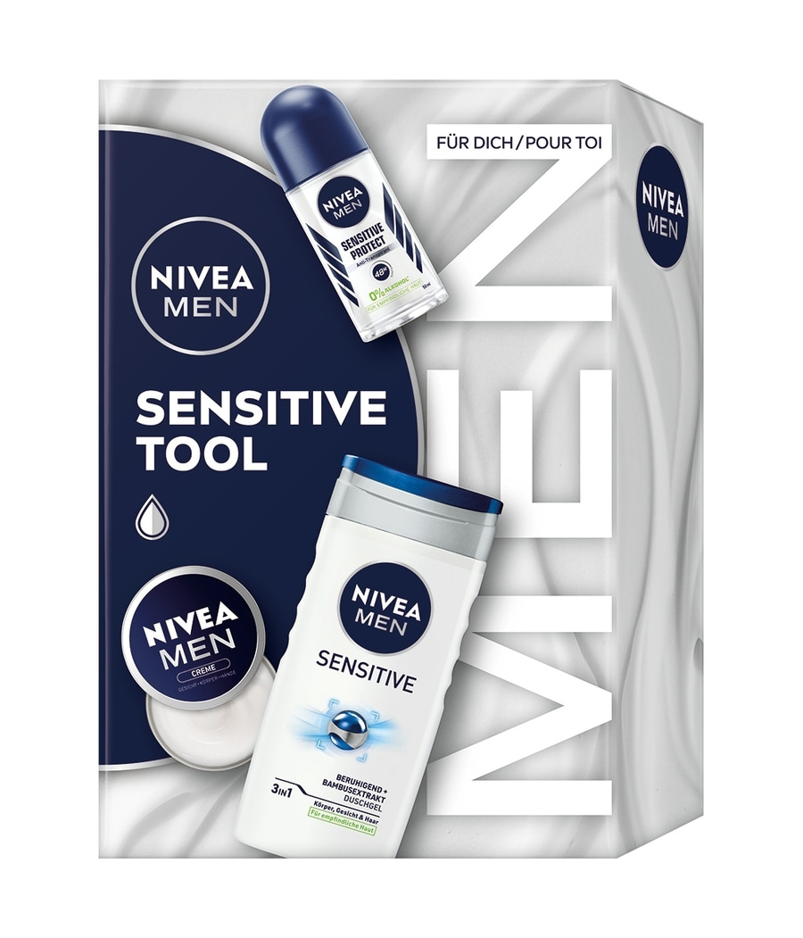 NIVEA MEN Sensitive Tool, 2 x Geschenkset, Sensitive Pflegedusche + Roll-On