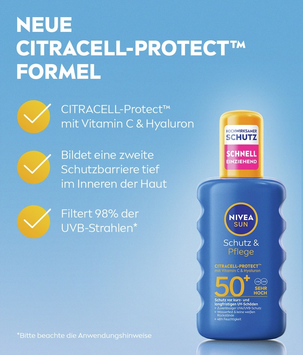 Nivea Sun Sonnenschutzmittel mit CITRACELL-PROTECT Formel und LSF 50+
