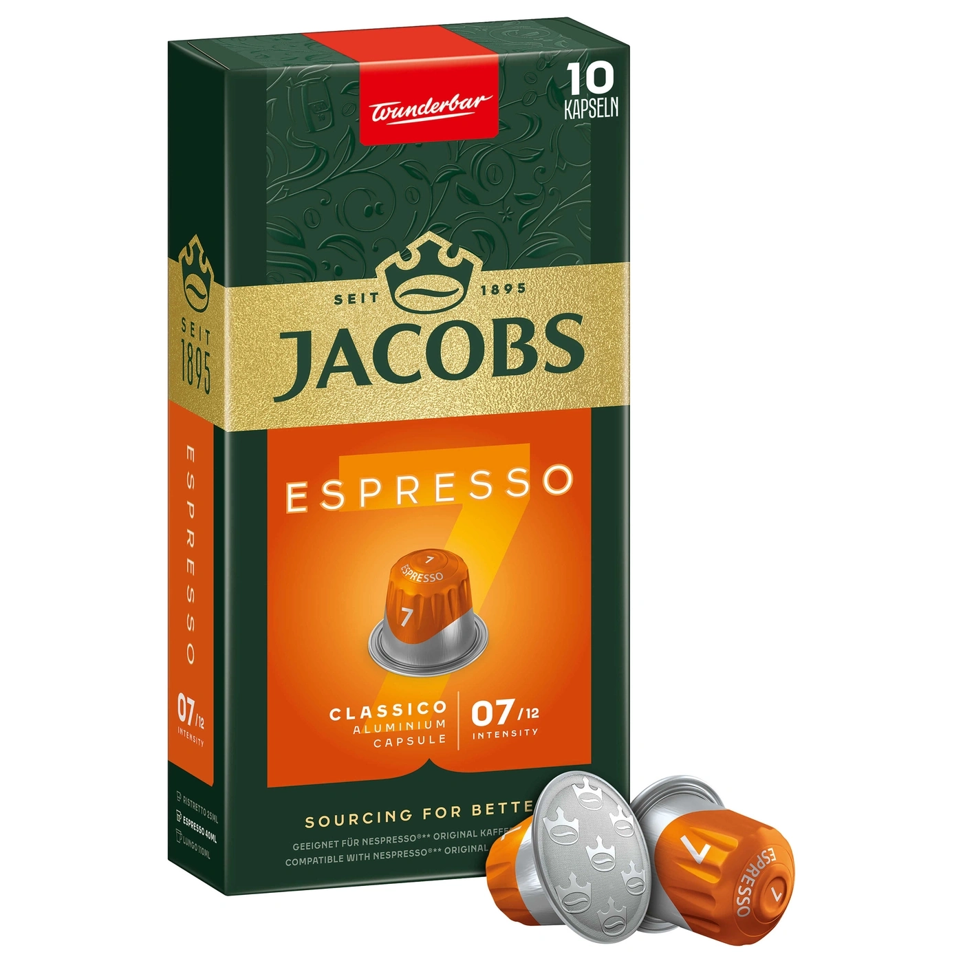 Jacobs Espresso Kapseln, 10 Stück, Classico, Aluminium Kapsel, Intensität 7/12