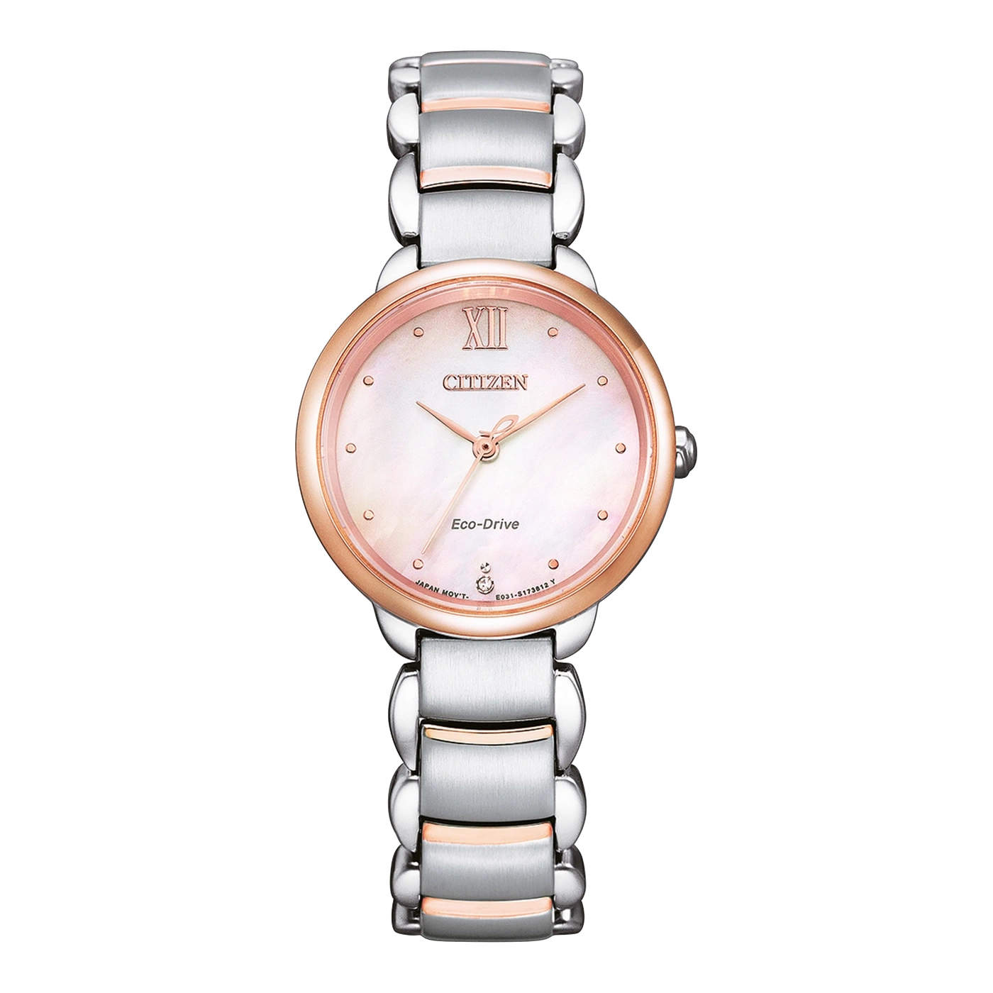 Citizen Damenuhr mit roségoldfarbenem Zifferblatt und silbernem Armband