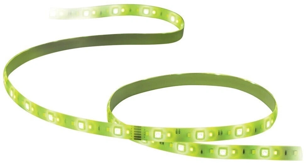 Grünes LED-Streifenlicht mit vielen kleinen Lichtern auf weißem Hintergrund.