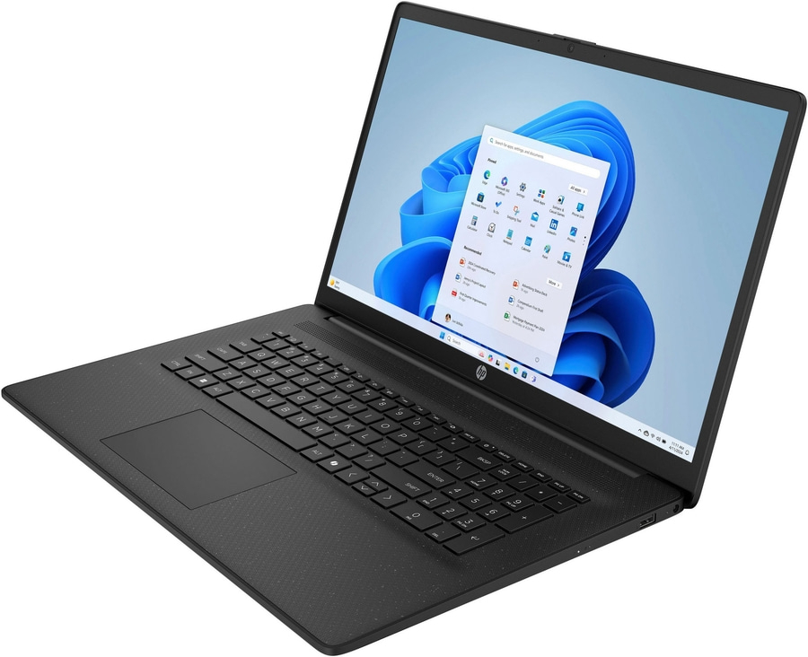 Ein schwarzer HP Laptop mit Windows 11 und einem großen Bildschirm.