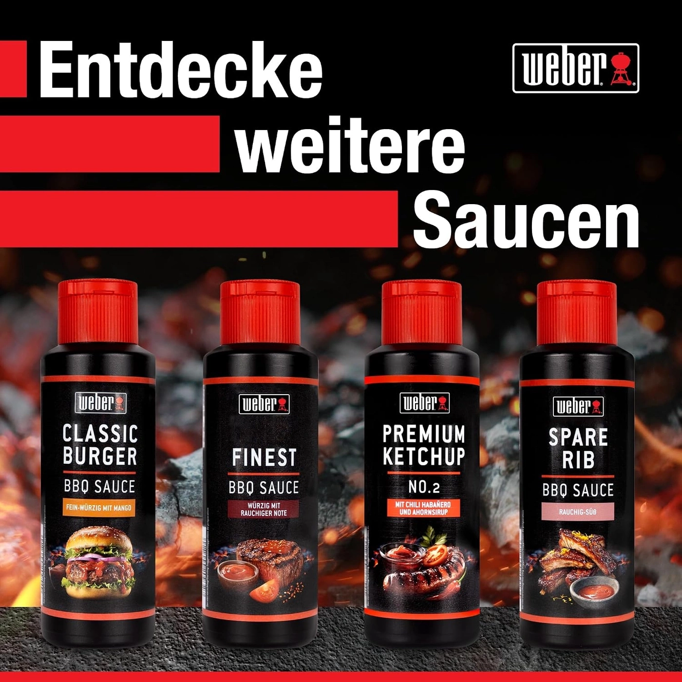 6x 300 ml Weber Ketchup Premium Ketchup No.2 Gourmetsauce Flasche würzig fein