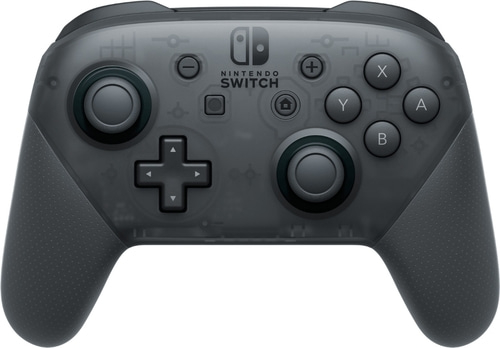 Grauer Nintendo Switch Pro Controller. Knöpfe, Joysticks und Logo.