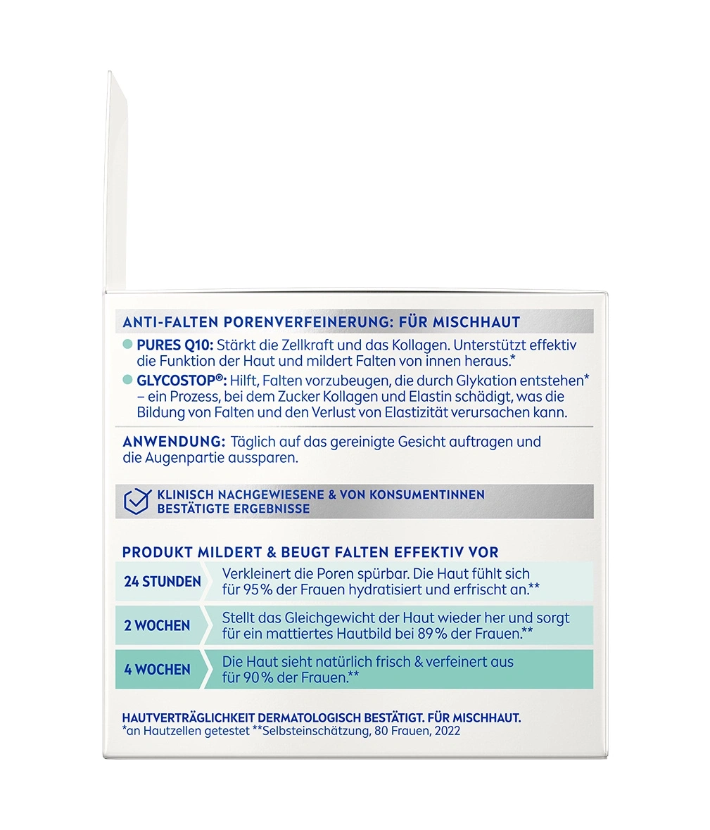 Anti-Falten Porenverfeinerung für Mischhaut.