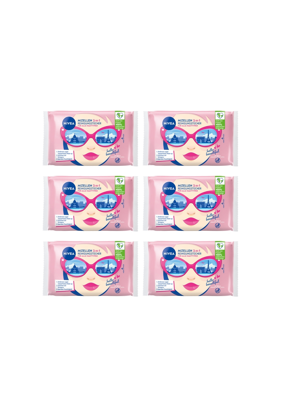 Nivea Mizellen Reinigungstücher, 3-in-1, für alle Hauttypen, 25 Tücher, Gesichtsreinigung