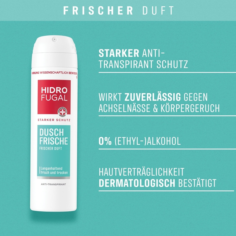 Deodorant Hidro Fugal, Dusch Frische, Anti-Transpirant, dermatologisch getestet, 0% Alkohol