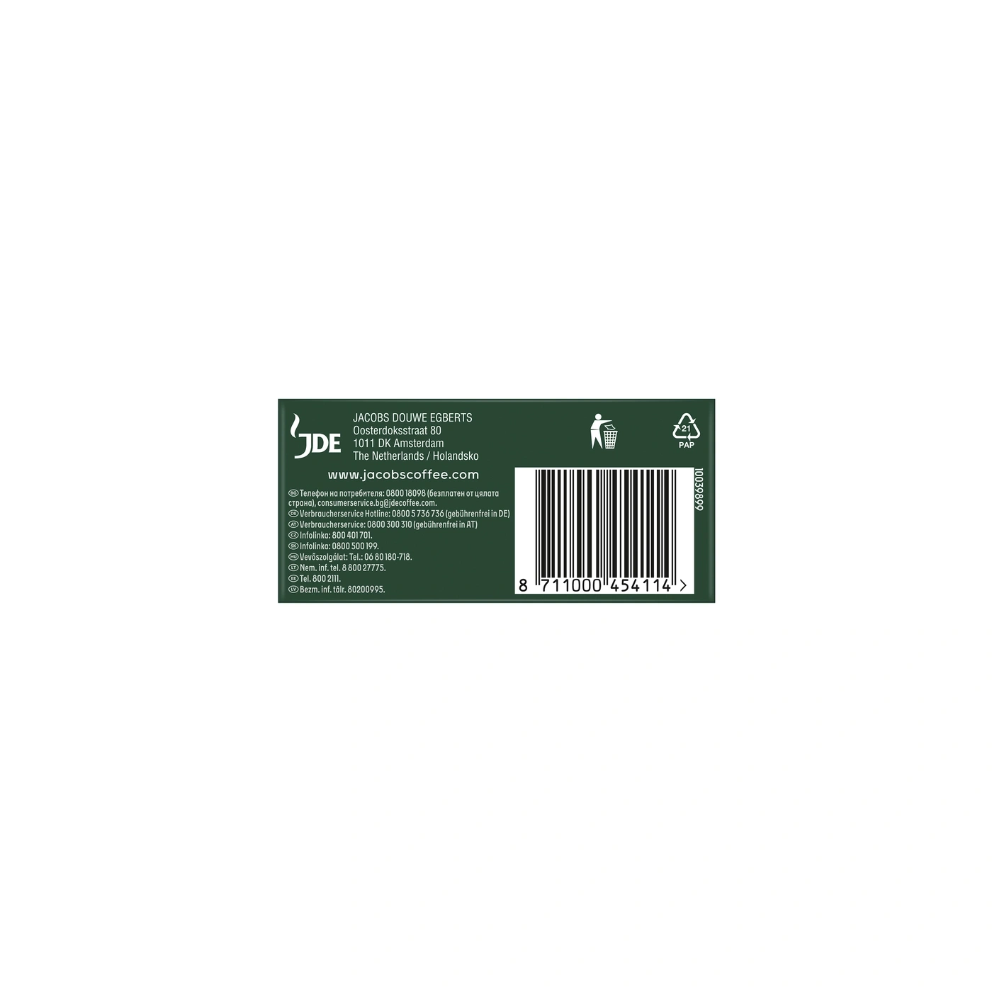 Jacobs Douwe Egberts Kaffee mit Barcode und Recycling-Symbol