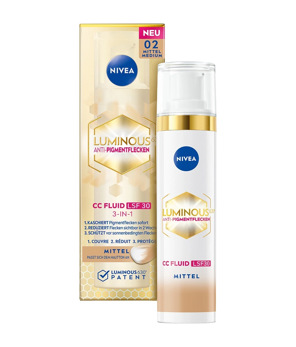 Nivea Luminous 630 CC Fluid, Mittel, Anti-Pigmentflecken, LSF 30, 3-in-1