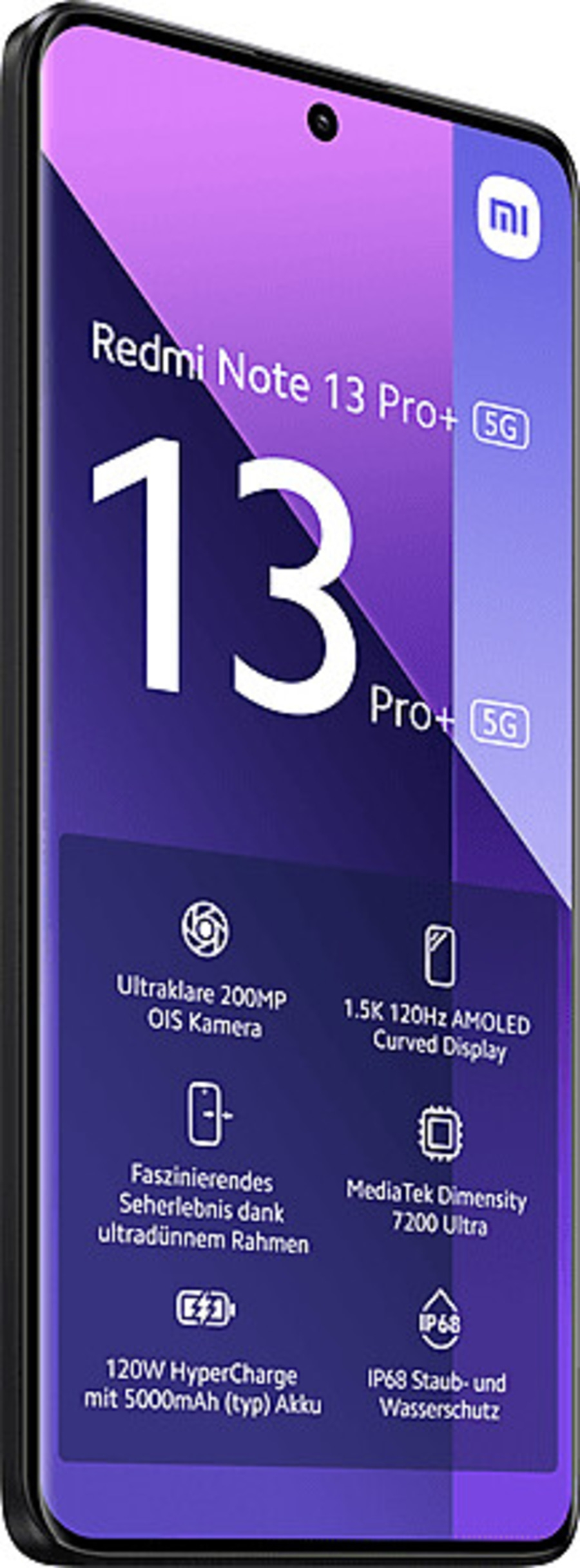 Redmi Note 13 Pro+ 5G Smartphone mit Funktionen wie 120W HyperCharge und IP68.