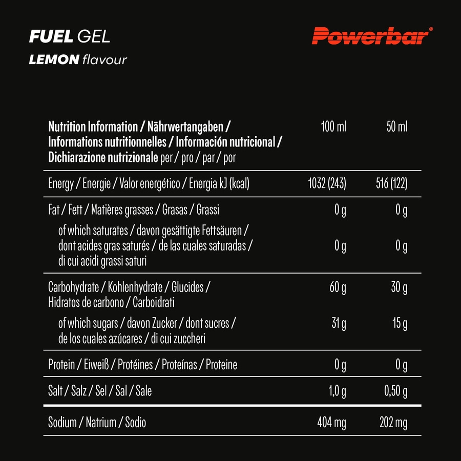 POWERBAR Kohlenhydratgel Fuel 30 Gel Black Line Lemon 30 g Kohlenhydrate 12x50ml