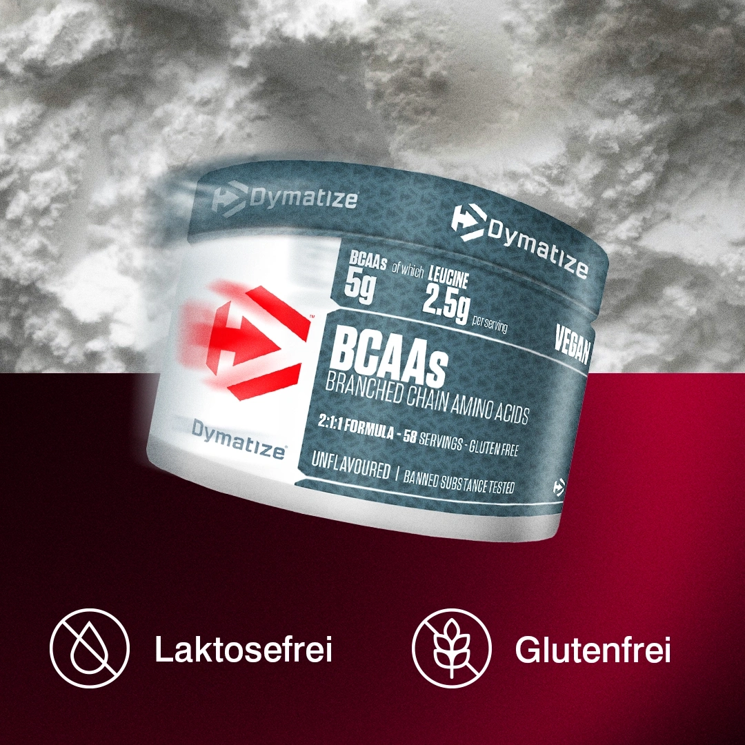 Dymatize BCAAs für Muskelaufbau, laktose- und glutenfrei.