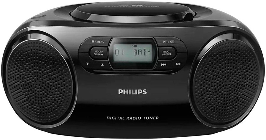 Schwarzes Philips Digital Radio mit DAB+ Tuner und Lautsprechern.