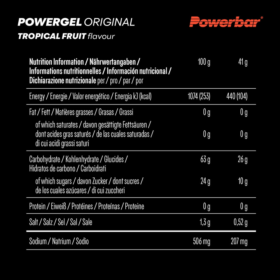 POWERBAR PowerGel Fruit Tropical Fruit High Carb Energie Gel Natrium 24 x 41 g
