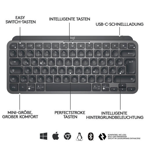 LOGITECH MX Keys Mini kabellose Tastatur QWERTZ Bluetooth Beleuchtung NEU