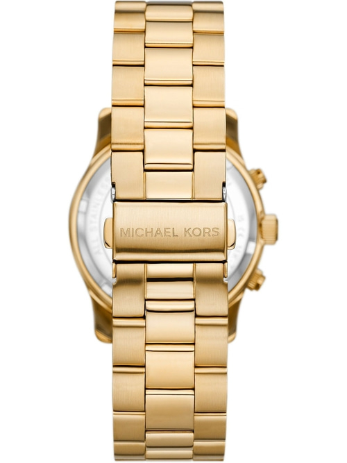 Goldenes Michael Kors Armband an einer goldenen Uhr.