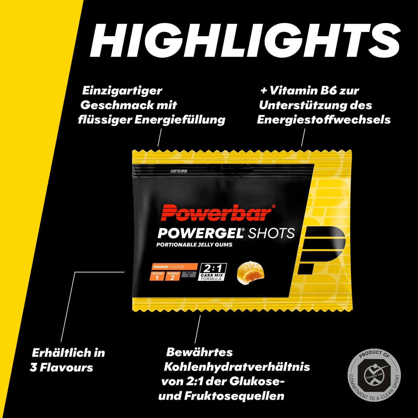 Powerbar Powergel Shots: Einzigartiger Geschmack, Kohlenhydratmix, Vitamin B6, 3 Flavours.