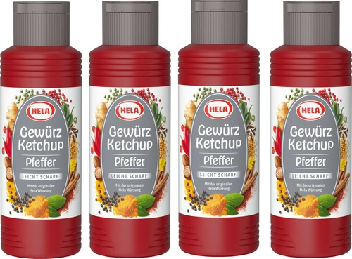 4 x Hela Ketchup Pfeffer leicht scharf Gewürzketchup 300 ml Ketchupflasche