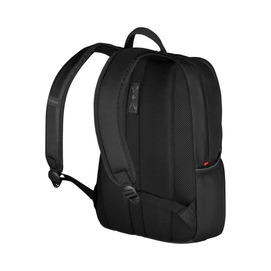 Schwarzer Rucksack von Wenger, mit Airflow-System und gepolsterten Trägern, ideal für den Alltag.