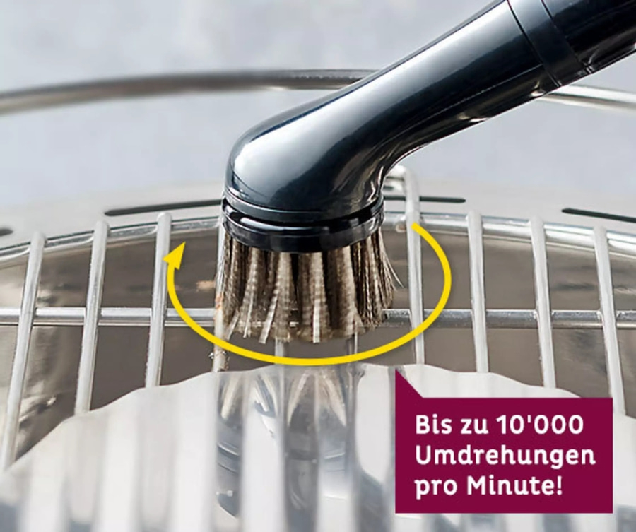 Bürste reinigt Grillrost mit bis zu 10.000 Umdrehungen pro Minute