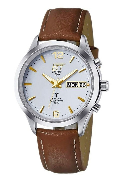 ETT Herrenarmbanduhr Funkuhr EGS-11248-12L Solarantrieb 40mm Leder