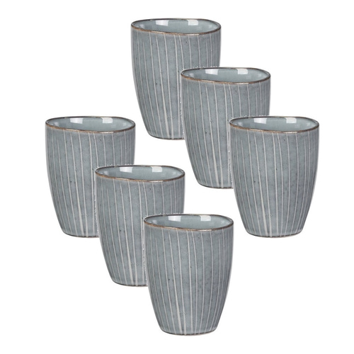 6 x BROSTE COPENHAGEN Becher Nordic Sea 14441076 250ml handglasiert graublau NEU