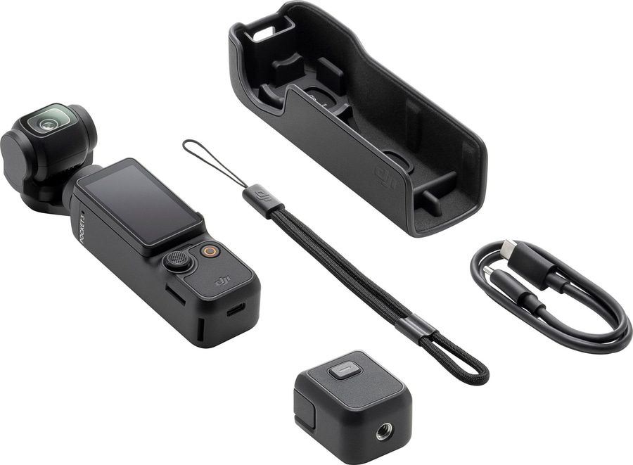 DJI Osmo Pocket 3 Zubehör: Gimbal, Ladecase, Handschlaufe und USB-C Kabel