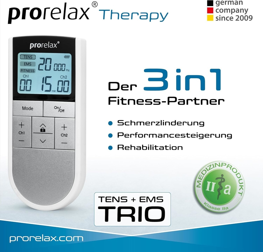 prorelax Therapy Gerät, 3in1 Fitness-Partner, Schmerzlinderung, EMS, TENS